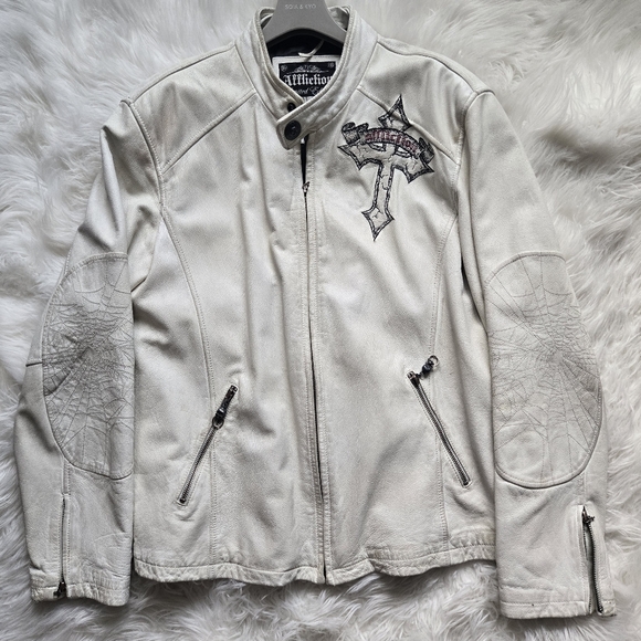 Affliction Men's Genuine Leather / Limited Edition White Jacket Size Large - Picture 6 of 15